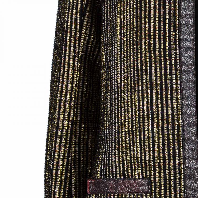 Pre Owned Chanel Metallic Textured Skirt Suit With Pleated Top M