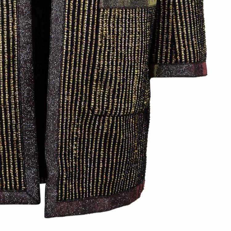 Pre Owned Chanel Metallic Textured Skirt Suit With Pleated Top M