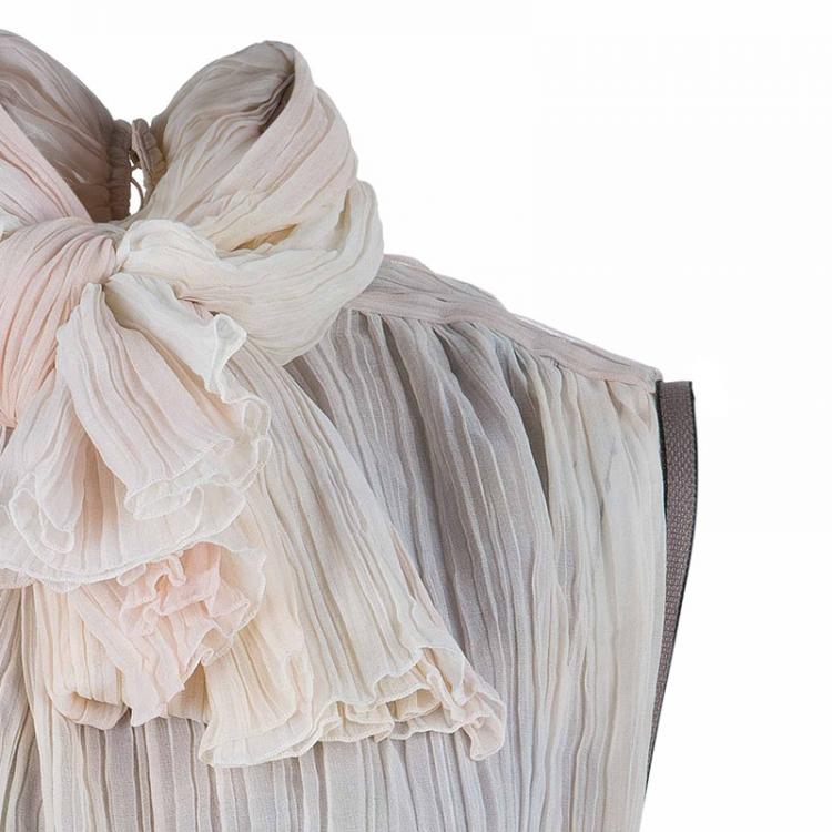 Pre Owned Chanel Metallic Textured Skirt Suit With Pleated Top M