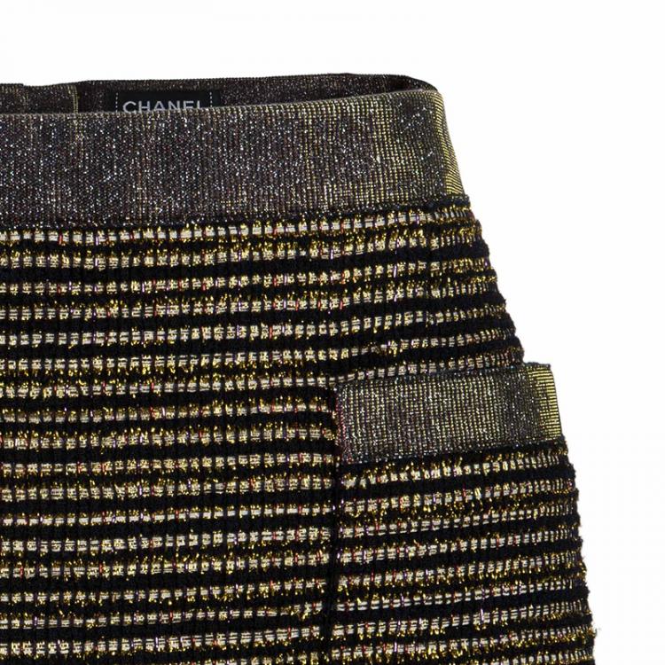 Pre Owned Chanel Metallic Textured Skirt Suit With Pleated Top M