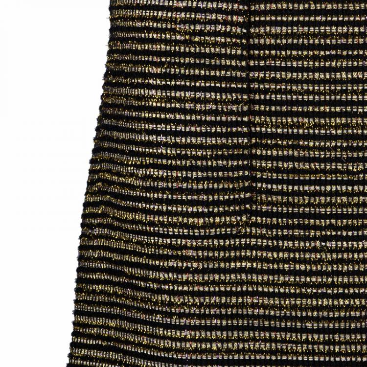 Pre Owned Chanel Metallic Textured Skirt Suit With Pleated Top M