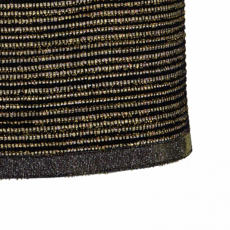 Pre Owned Chanel Metallic Textured Skirt Suit With Pleated Top M