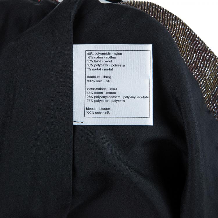 Pre Owned Chanel Metallic Textured Skirt Suit With Pleated Top M