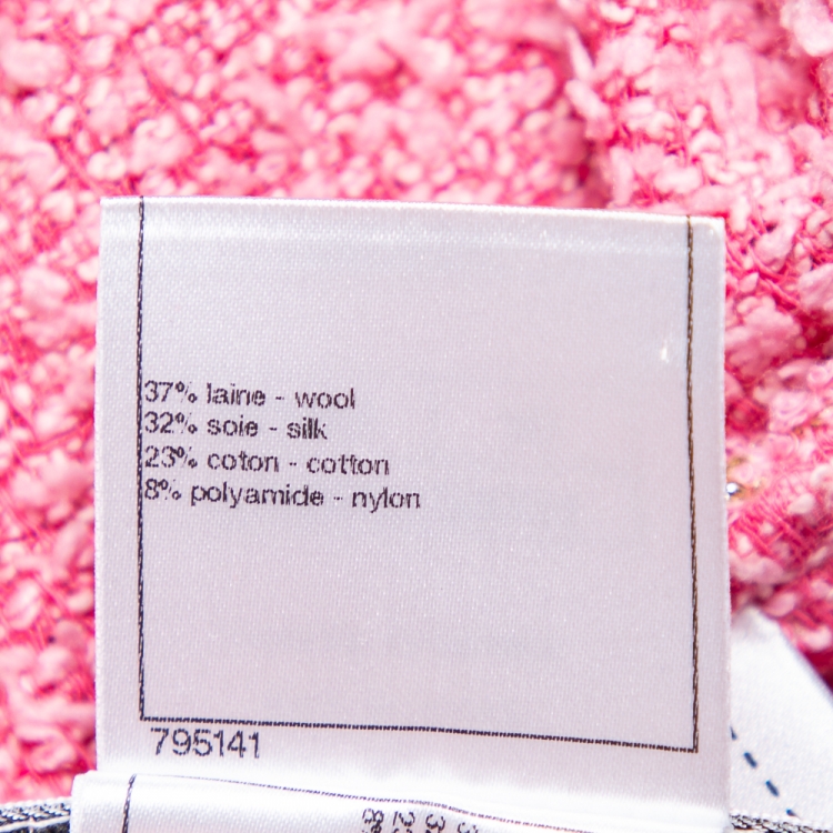 Pre Owned Chanel Pink Tweed Open Front Cropped Jacket M