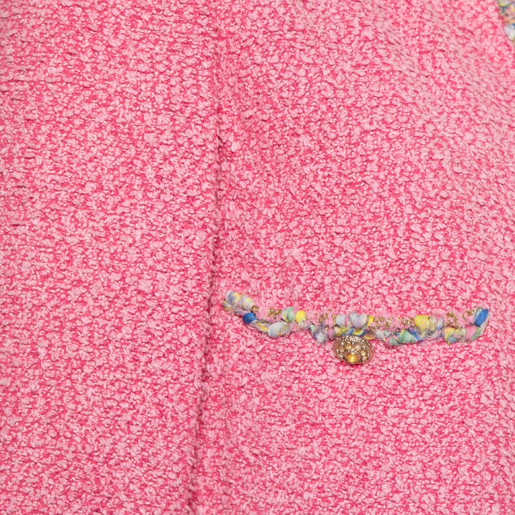 Pre Owned Chanel Pink Tweed Open Front Cropped Jacket M