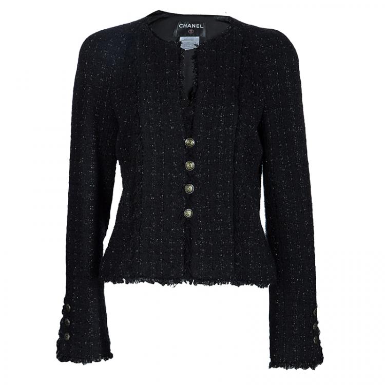 Pre Owned Chanel Black Tweed Skirt Suit M