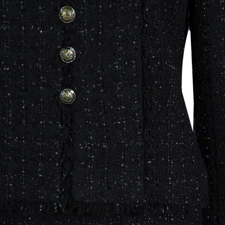 Pre Owned Chanel Black Tweed Skirt Suit M