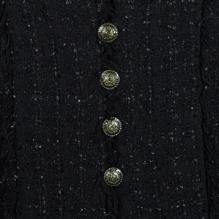 Pre Owned Chanel Black Tweed Skirt Suit M