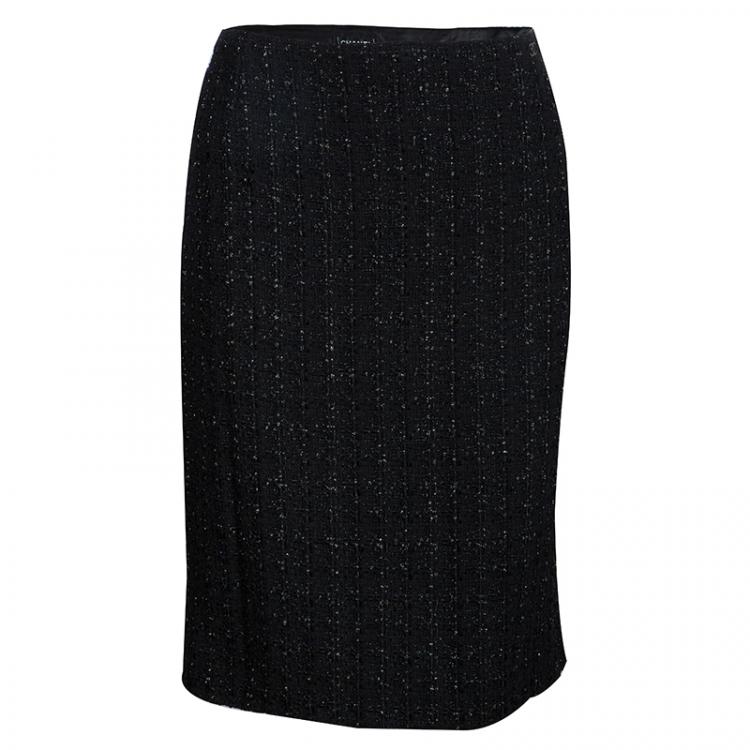 Pre Owned Chanel Black Tweed Skirt Suit M