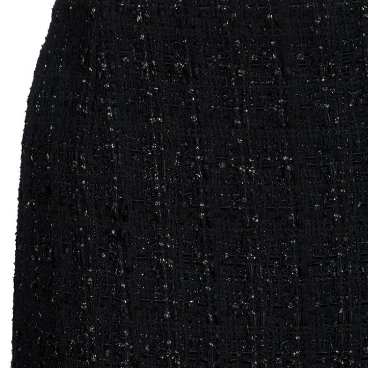 Pre Owned Chanel Black Tweed Skirt Suit M