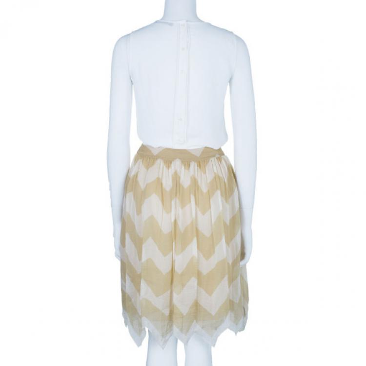 Pre Owned Chanel Chevron Print Silk Chiffon Skirt M