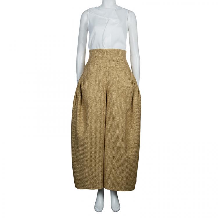 Pre Owned Chanel Gold Basket Weave High Waist Palazzo Pants M
