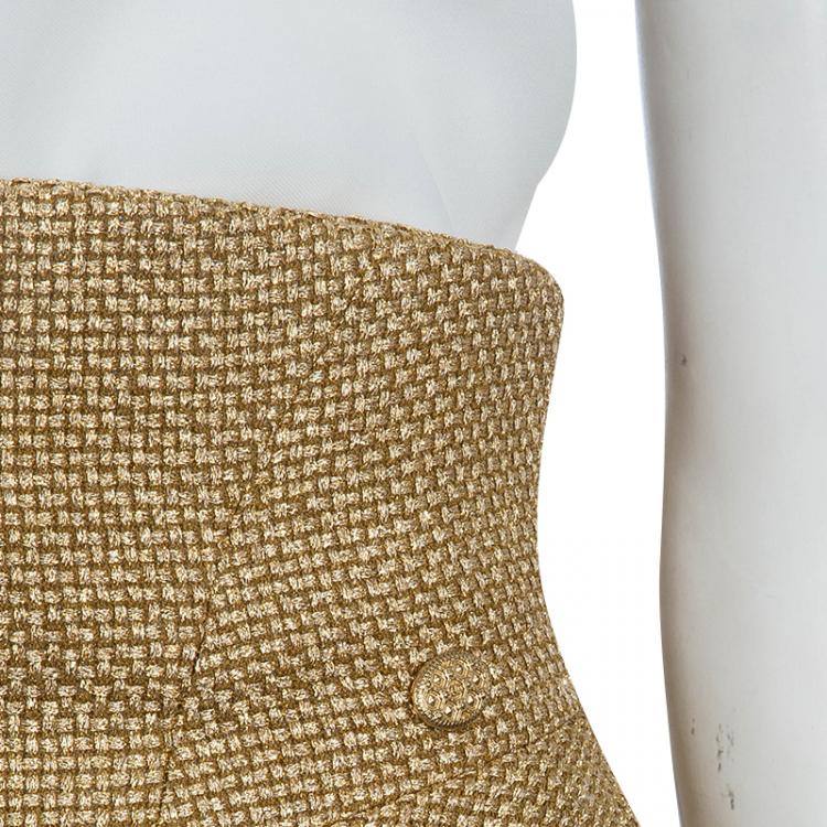 Pre Owned Chanel Gold Basket Weave High Waist Palazzo Pants M