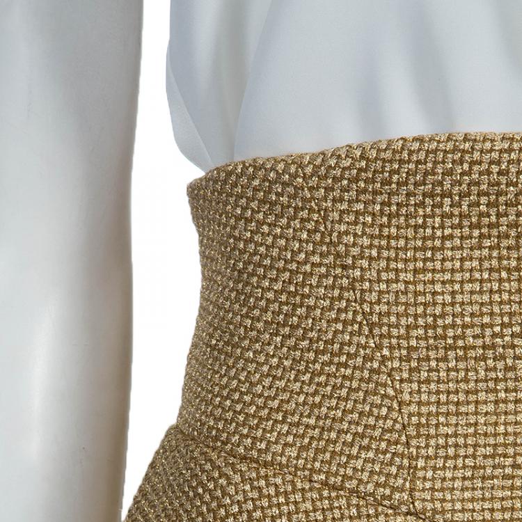 Pre Owned Chanel Gold Basket Weave High Waist Palazzo Pants M