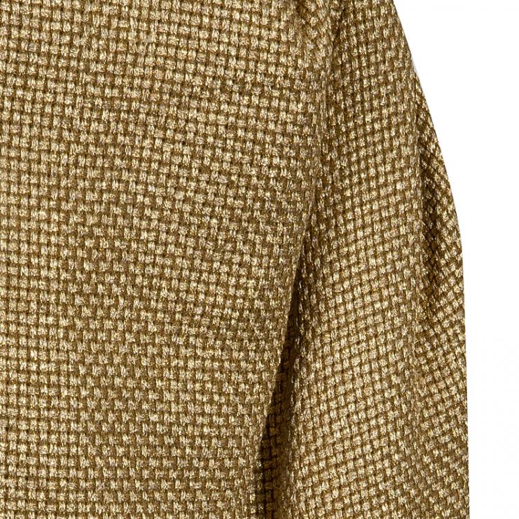 Pre Owned Chanel Gold Basket Weave High Waist Palazzo Pants M