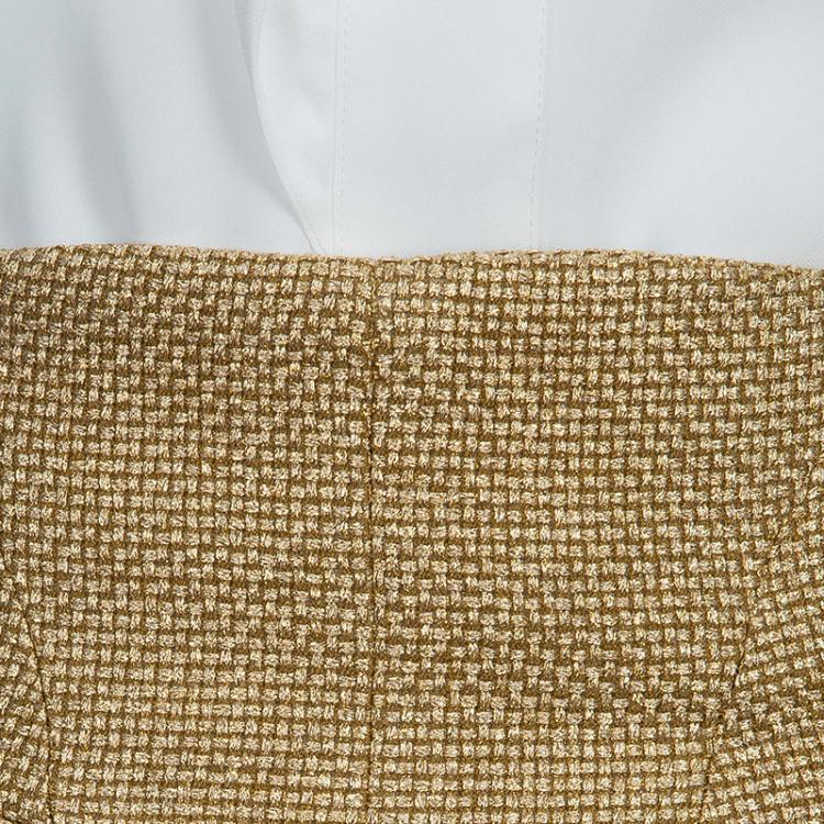 Pre Owned Chanel Gold Basket Weave High Waist Palazzo Pants M