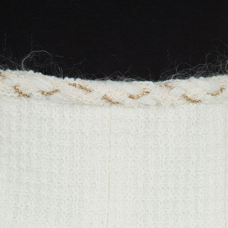 Pre Owned Chanel Cream Wool Textured Skirt Suit L