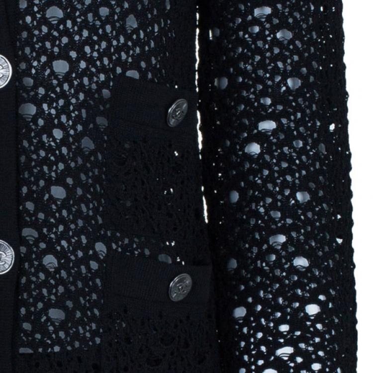 Pre Owned Chanel Black Crochet Knit Cardigan M