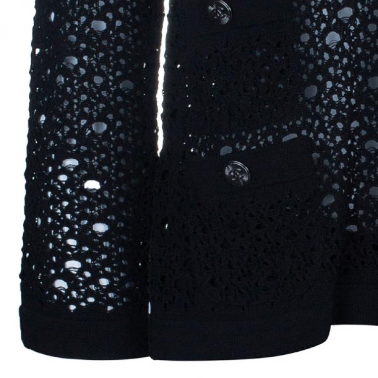 Pre Owned Chanel Black Crochet Knit Cardigan M