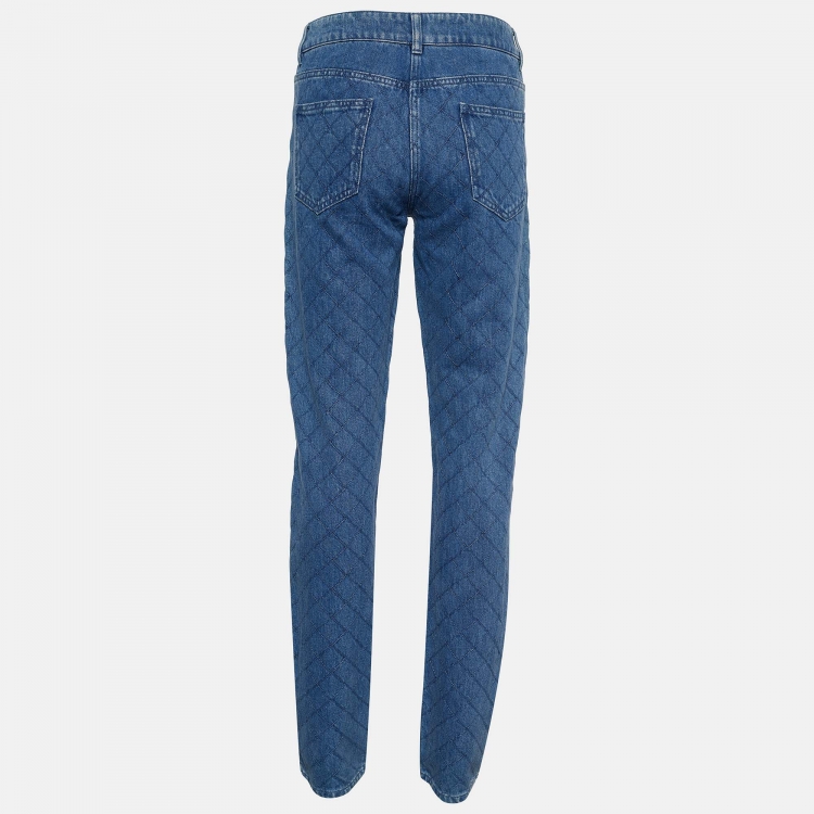 مملوكة مسبقًا Chanel Indigo Quilted Denim Skinny Jeans M