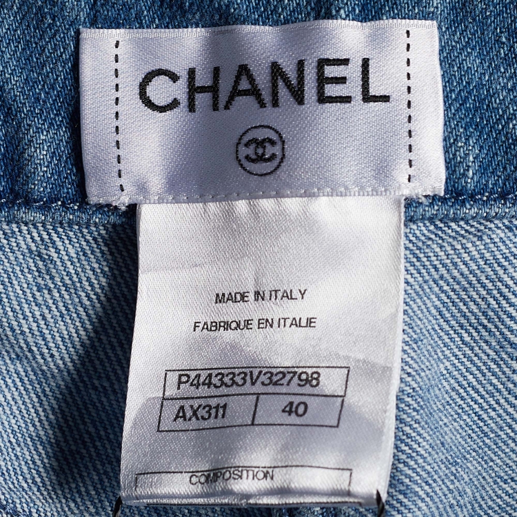 مملوكة مسبقًا Chanel Indigo Quilted Denim Skinny Jeans M