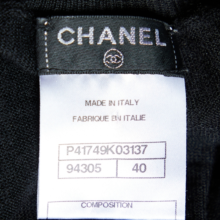 Pre Owned Chanel Black Logo Embellished Cashmere & Silk Round Neck Sweater M