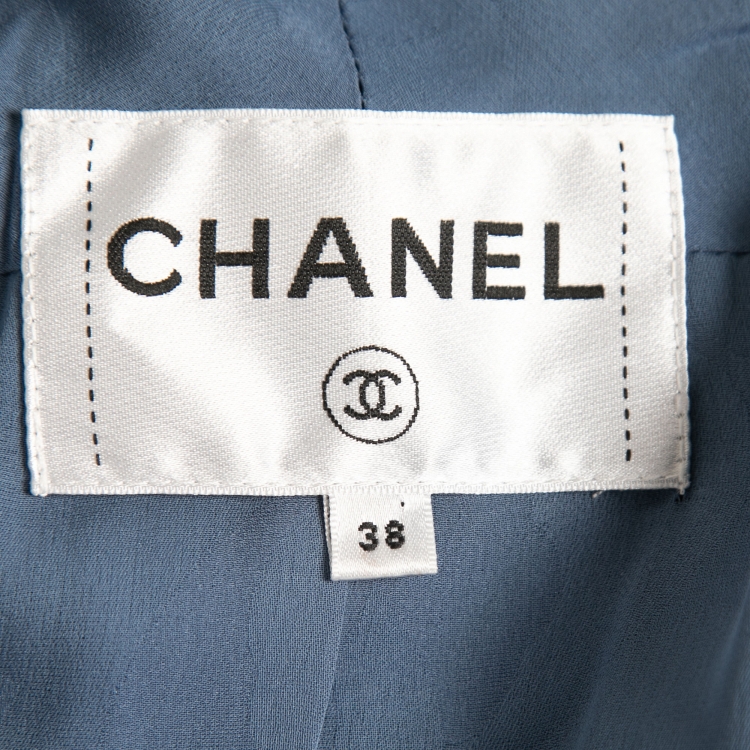 Pre Owned Chanel Blue Tweed Chain Trim Jacket M