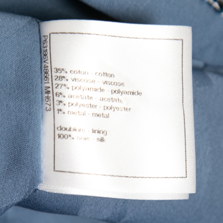 Pre Owned Chanel Blue Tweed Chain Trim Jacket M