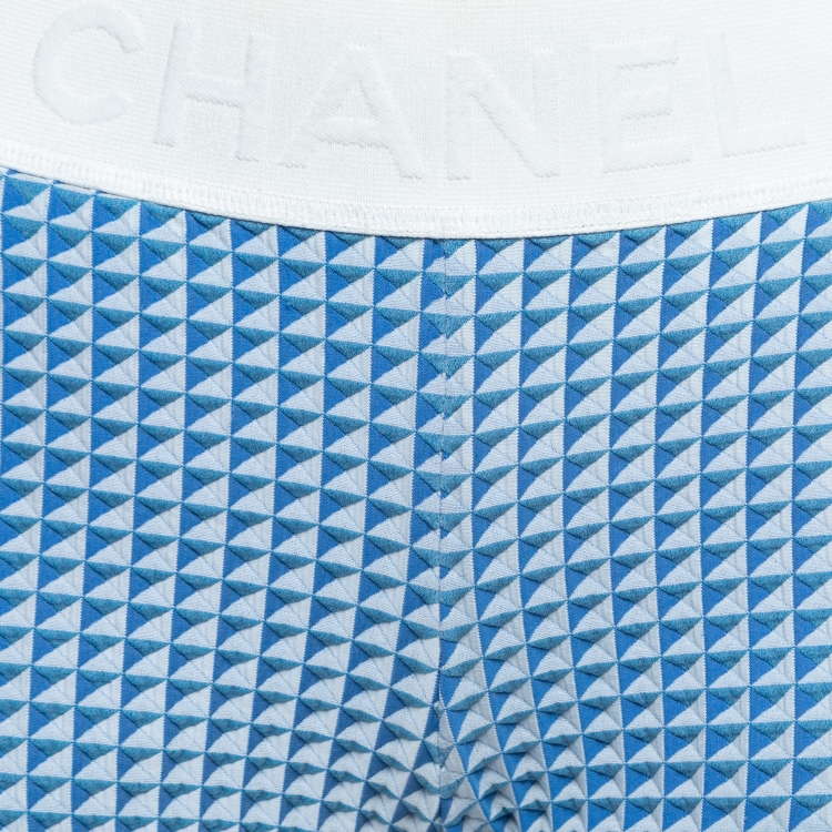 Pre Owned Chanel Blue Textured Synthetic Track Shorts S