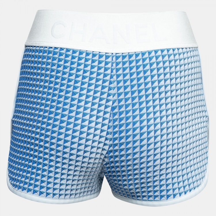 Pre Owned Chanel Blue Textured Synthetic Track Shorts S