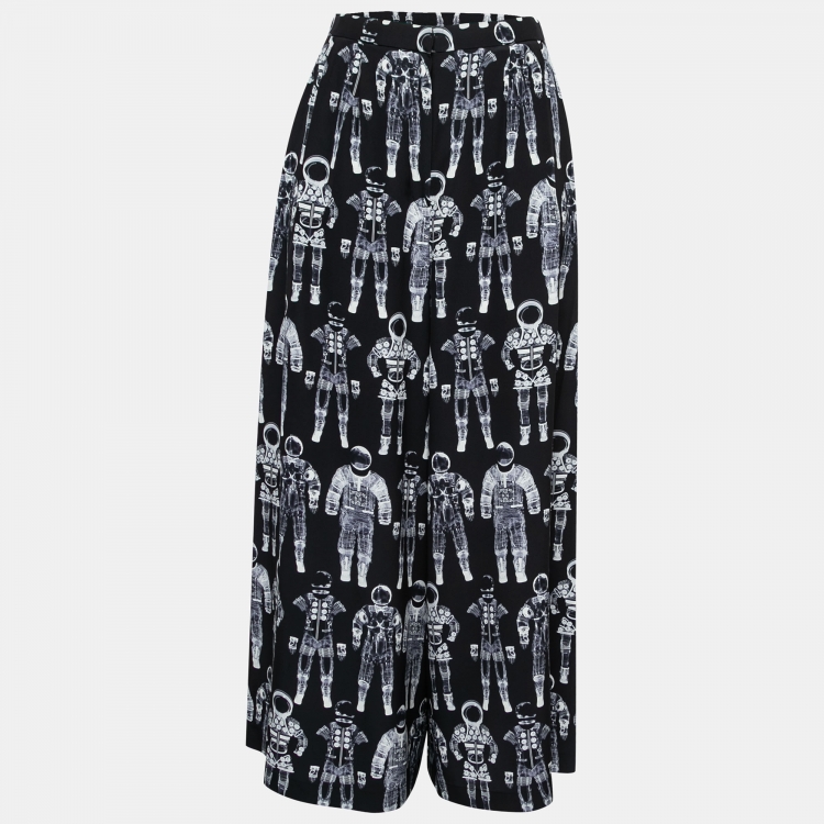 Pre Owned Chanel Black X-Ray Astronaut Print Silk Pants S