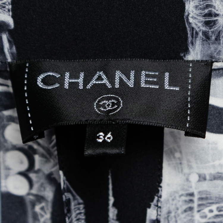 Pre Owned Chanel Black X-Ray Astronaut Print Silk Pants S