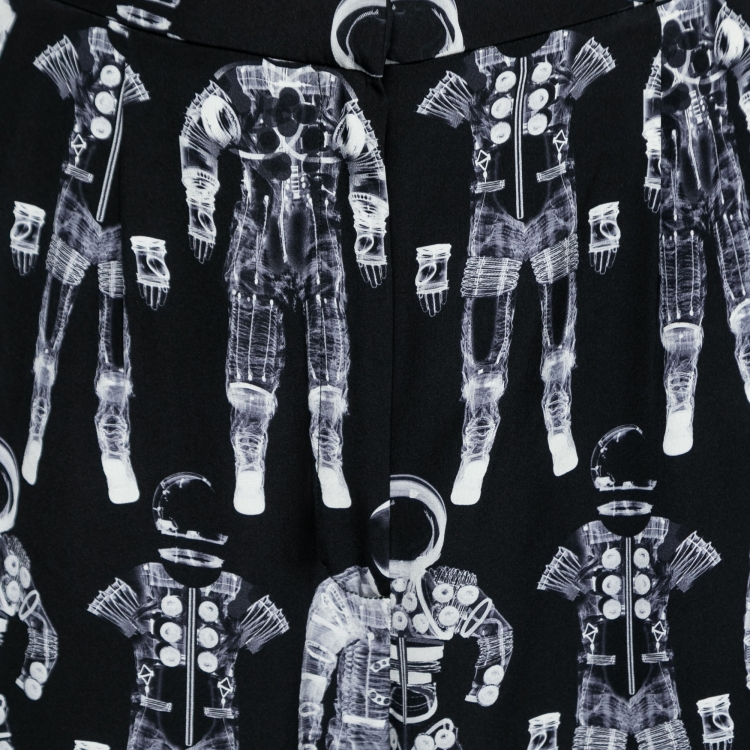 Pre Owned Chanel Black X-Ray Astronaut Print Silk Pants S