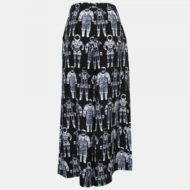 Pre Owned Chanel Black X-Ray Astronaut Print Silk Pants S
