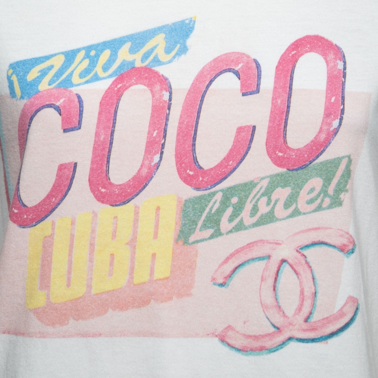 مملوكة مسبقًا Chanel White Cotton Cuba Libre Print T-Shirt S