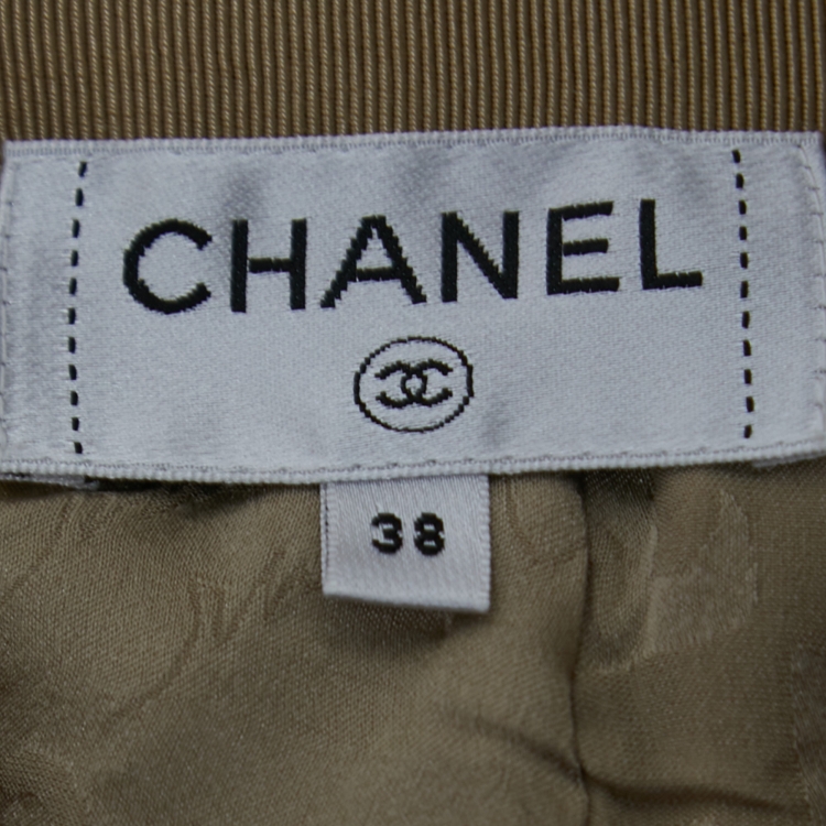 Pre Owned Chanel Tan Brown Linen Pleated Mini Skirt M