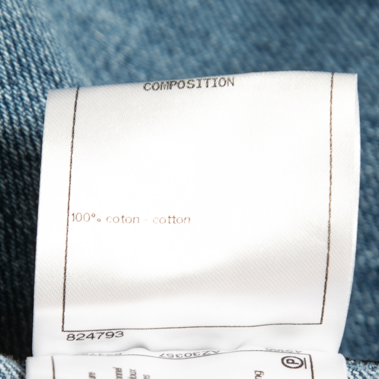 مملوكة مسبقًا Chanel Blue Denim Logo Patched Wide Leg Cropped Jeans M Waist 28"