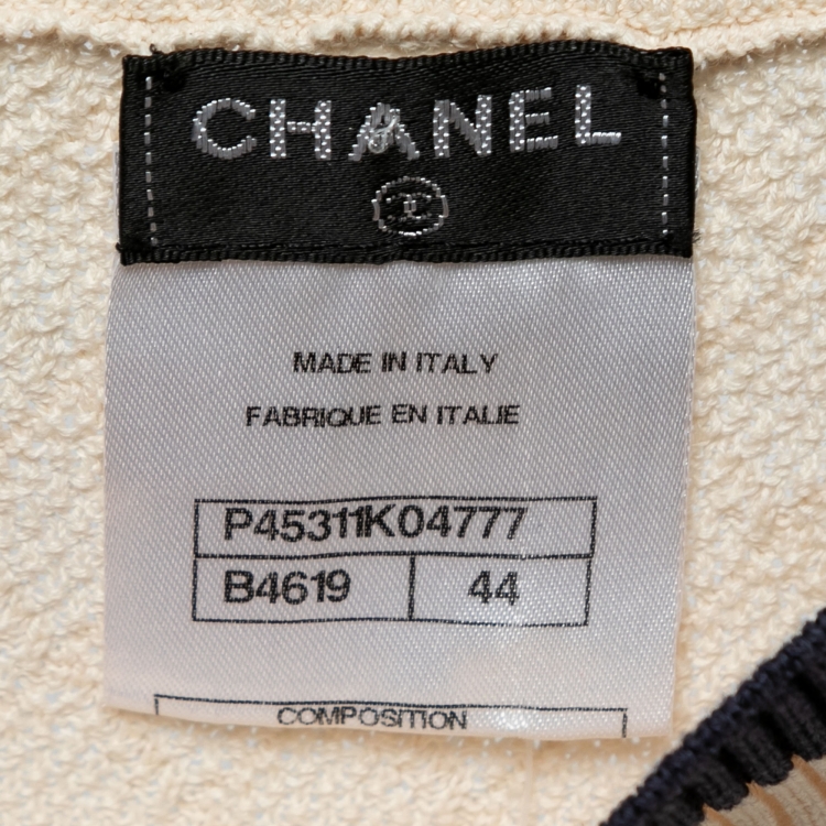 Pre Owned Chanel Cream & Blue Contrast Knit Pullover Top L