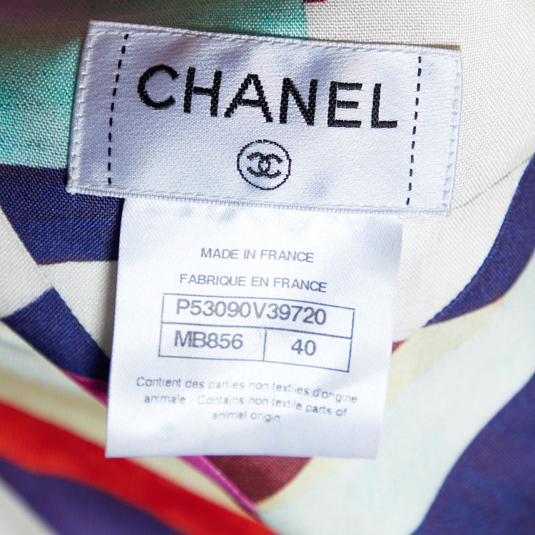 Pre Owned Chanel Multicolor Stripe Print Silk Blouse M