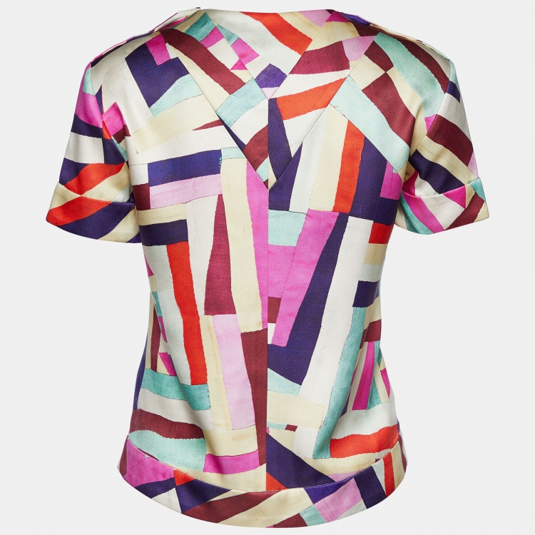 Chanel Multicolor Stripe Print Silk Twill Blouse M Chanel