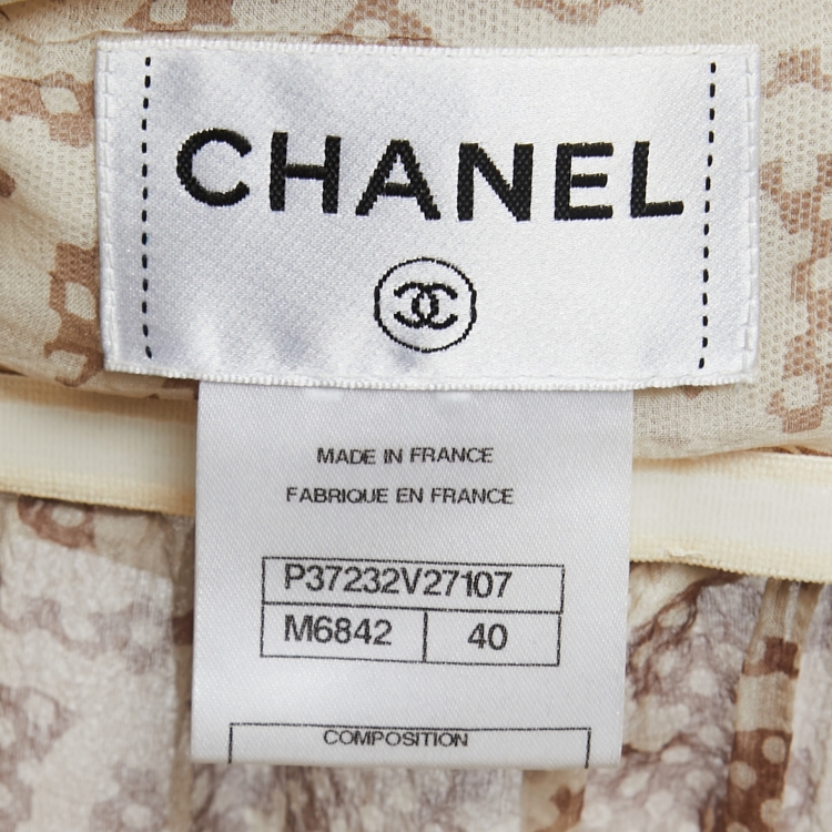 Pre Owned Chanel Brown Printed Silk Chiffon Knot-Detail Mini Dress M