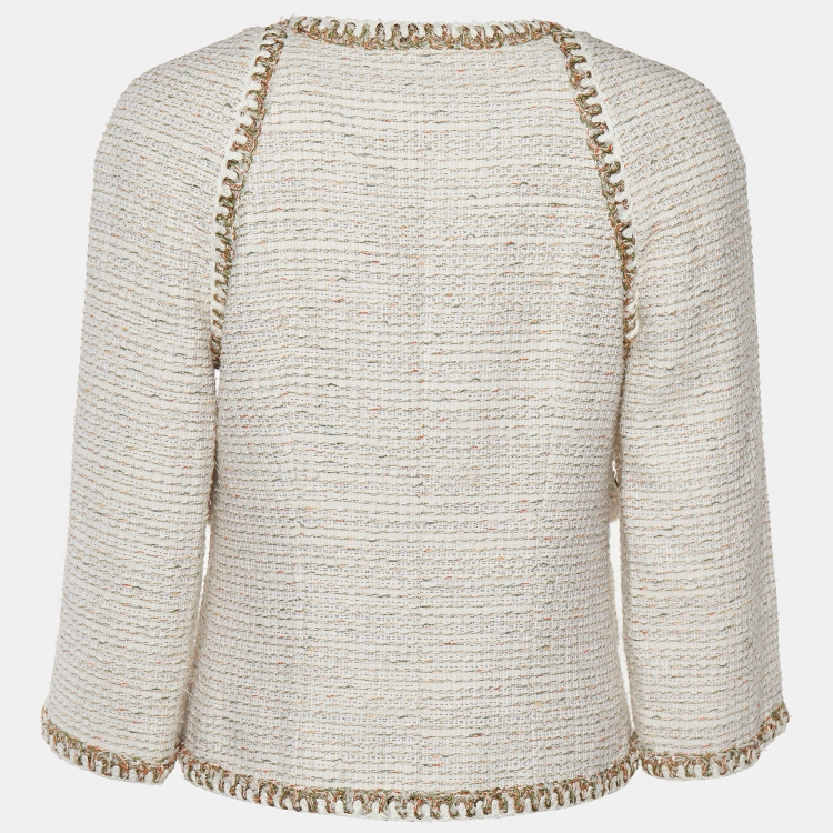 Chanel White Tweed Button Front Jacket M Chanel