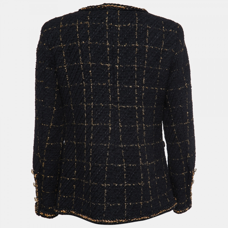 Chanel Black & Gold Tweed Braided-Trim Jacket M Chanel