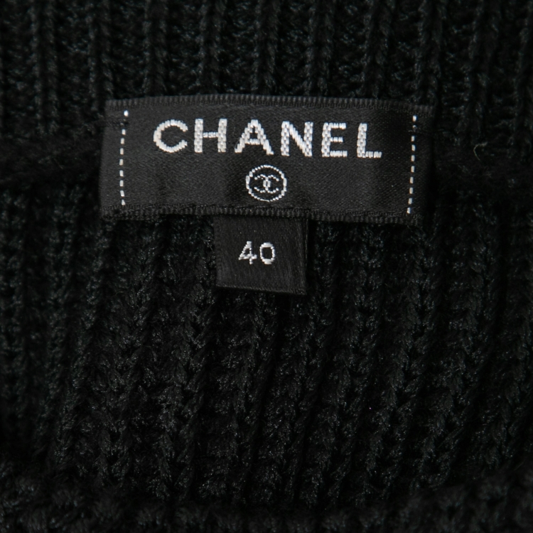 Pre Owned Chanel Black Knit Button Embellished Peplum Sweater M