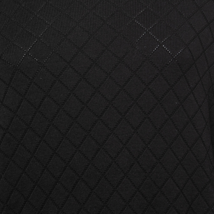 Pre Owned Chanel Black Diamond Textured Knit Turtleneck Sweater M