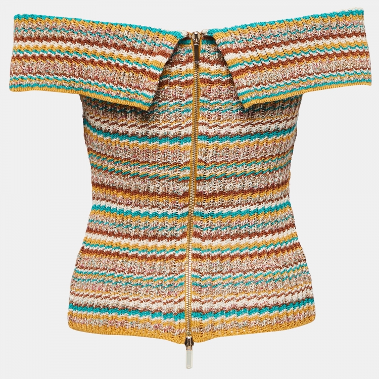 Pre Owned Chanel Multicolor Knit Off-Shoulder Top S