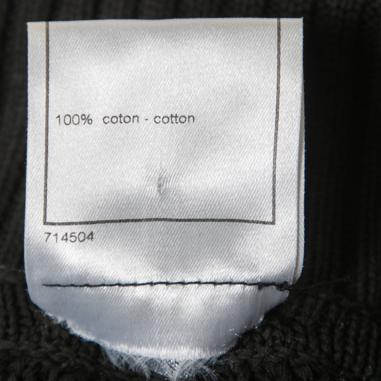 Pre Owned Chanel Black Crochet Knit Collared Cardigan L