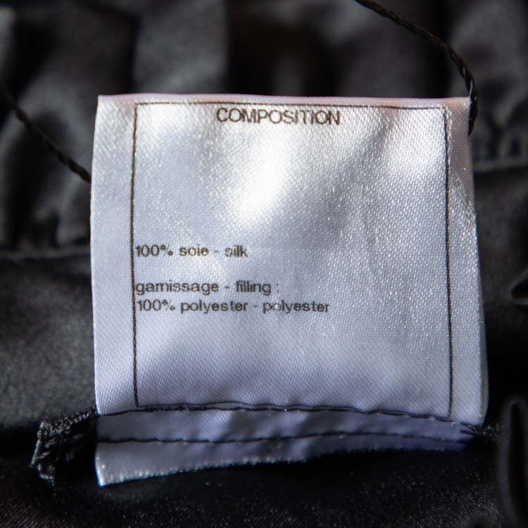 Pre Owned Chanel Black Satin Ruffle Neck Button Front Shirt L