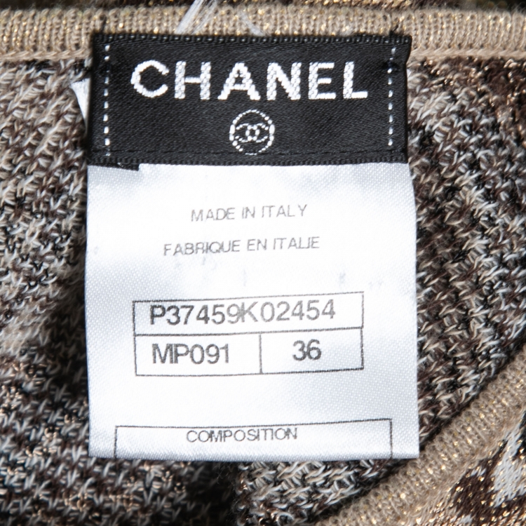 Pre Owned Chanel Beige/Brown  Jacquard Knit Button Detail Sleeveless Dress S