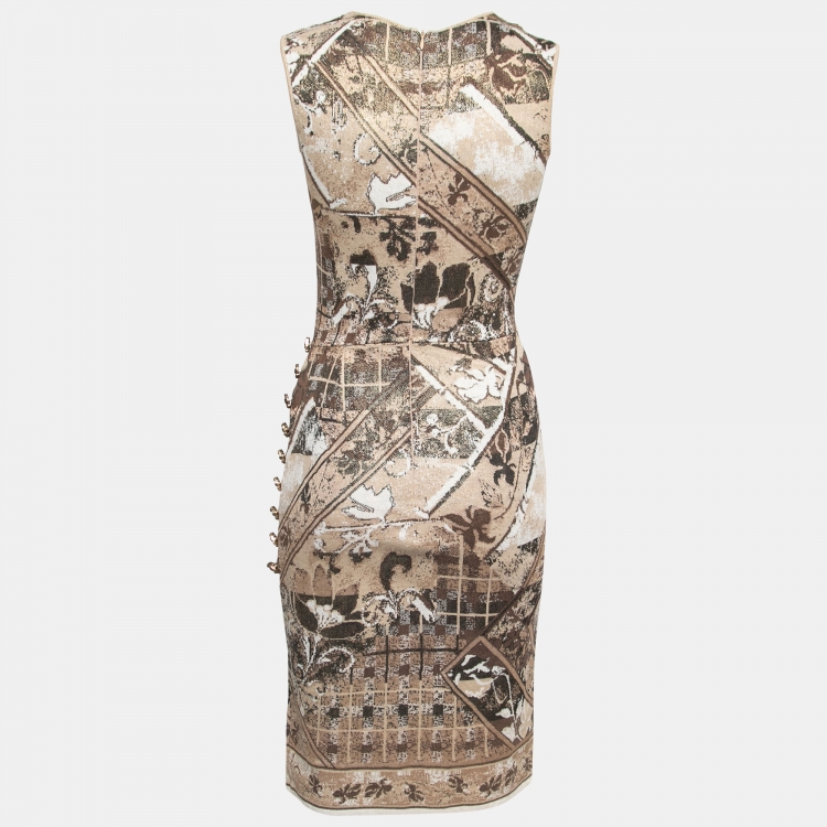Pre Owned Chanel Beige/Brown  Jacquard Knit Button Detail Sleeveless Dress S